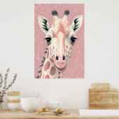 Schattige Roze Giraffe Poster (Keuken)