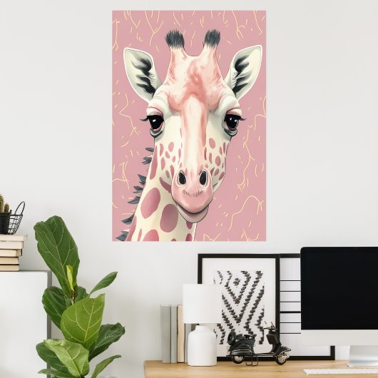 Schattige Roze Giraffe Poster (Thuiskantoor)