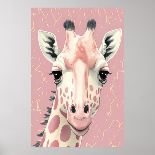 Schattige Roze Giraffe Poster (Voorkant)