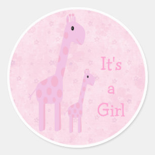 Schattige roze Giraffes & bloemen zijn een meisje  Ronde Sticker