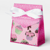 Schattige roze glitter cupcake gunst doos bedankdoosjes (Voorkant Zijde)