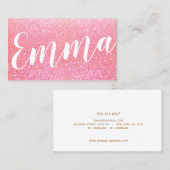 Schattige roze glitter handgeschreven script kalli visitekaartje (Voorkant / Achterkant)