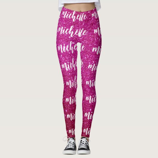 Schattige roze glitter monogram Leggings (Voorkant)