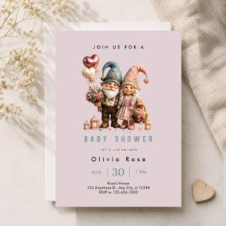 Schattige Roze Gnome Baby Shower Kaart