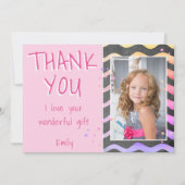 Schattige roze golven meisje verjaardag foto bedankkaart (Voorkant)
