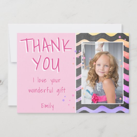 Schattige roze golven meisje verjaardag foto bedankkaart (Voorkant)