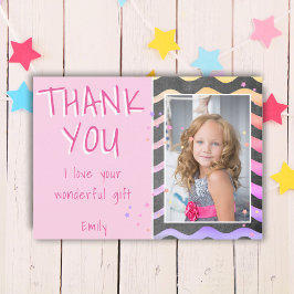 Schattige roze golven meisje verjaardag foto bedankkaart