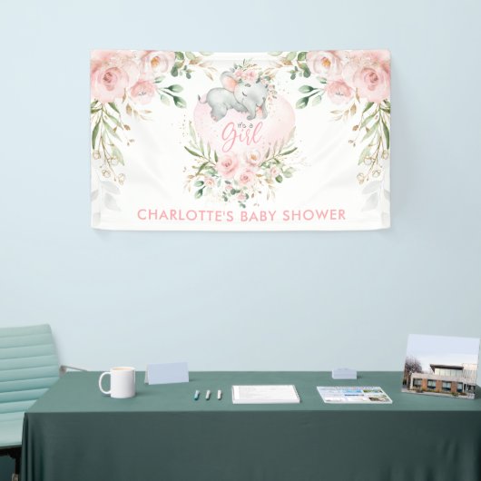 Schattige Roze Goud Blush Bloemen Olifant Baby sho Spandoek (Beurs)