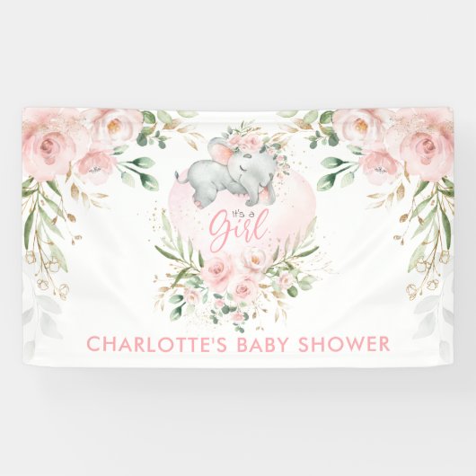 Schattige Roze Goud Blush Bloemen Olifant Baby sho Spandoek (Horizontaal)