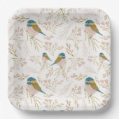 Schattige Roze Goud Chickadee Vogel Bloemen Harten Papieren Bordje (Voorkant)