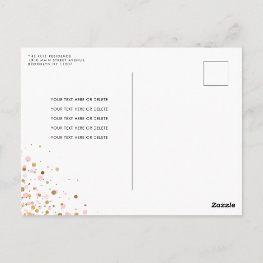 Schattige Roze Goud Glitter Confetti Meisje 1e Ver Briefkaart (Achterkant)