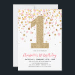 Schattige Roze Goud Glitter Confetti Meisje 1e Ver Kaart<br><div class="desc">Een schattige en leuke Blush Pink Gold Glitter Sparkle Confetti Verjaardagsfeestuitnodiging voor een klein meisje!</div>