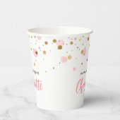 Schattige Roze Goud Glitter Confetti Stippen Kinde Papieren Bekers (Links)