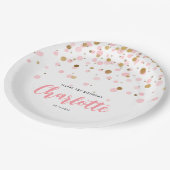 Schattige Roze Goud Glitter Confetti Stippen Kinde Papieren Bordje (Gekanteld)