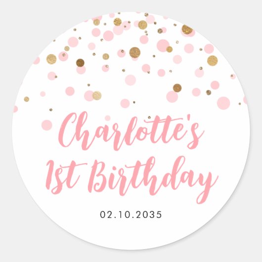 Schattige Roze Goud Glitter Confetti Stippen Kinde Ronde Sticker (Voorkant)