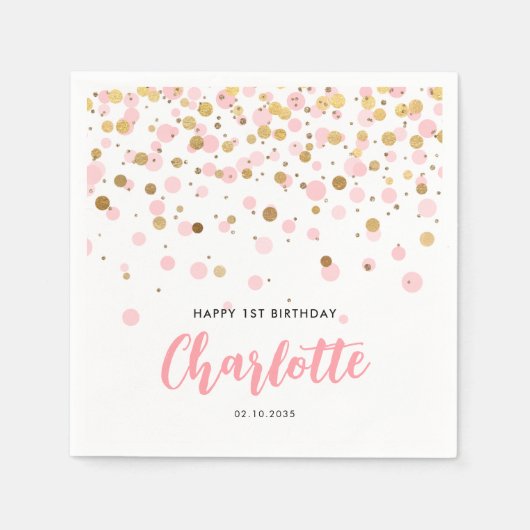 Schattige Roze Goud Glitter Confetti Stippen Kinde Servet (Voorkant)