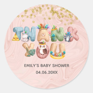 Schattige Roze Goud Marmer Baby Shower Dier Bedank Ronde Sticker