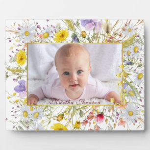 Schattige Roze Gouden Bloem Waterverf Baby Meisje  Fotoplaat