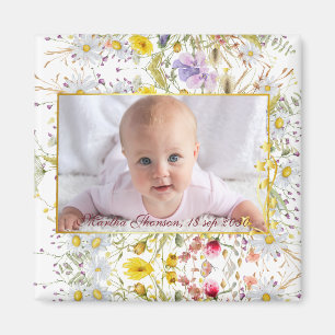 Schattige Roze Gouden Bloemige Aquarel Baby Meisje Magneet