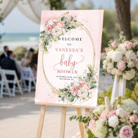 Schattige Roze Gouden Bloemige Eucalyptus Baby Sho