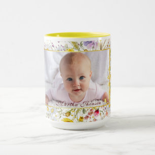 Schattige Roze Gouden Bloemige Waterverf Baby Meis Mok