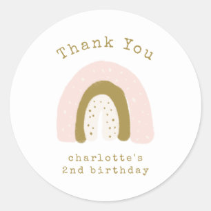 Schattige roze gouden boho regenboog verjaardag da ronde sticker