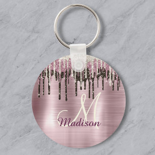 Schattige roze gouden bruine glitters dips monogra sleutelhanger