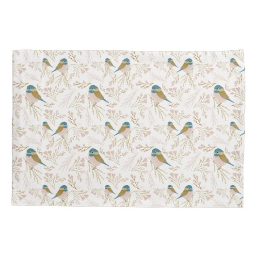 Schattige Roze Gouden Chickadee Vogelharten Bloeme Kussensloop (Achterkant)