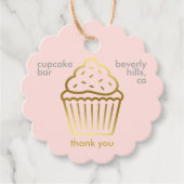 Schattige roze + gouden cupcake bakkerij product h bedankjes labels (Voorkant)
