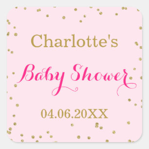 Schattige Roze Gouden Glitter Confetti Baby Shower Vierkante Sticker