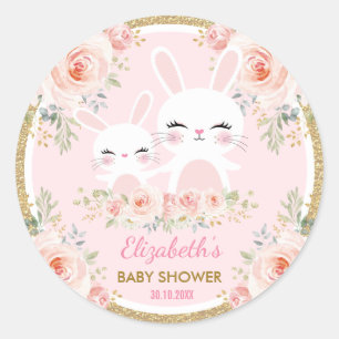Schattige Roze Gouden Konijnkonijn Baby shower Dec Ronde Sticker
