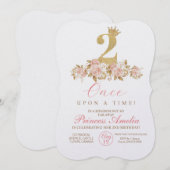 Schattige Roze Gouden Kroon Prinses 2de Verjaardag Kaart (Voorkant / Achterkant)