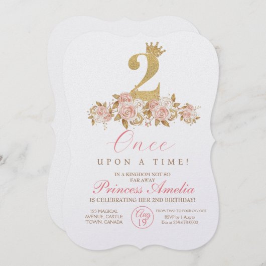Schattige roze gouden kroonprinses 2e verjaardagsf kaart (Voorkant / Achterkant)