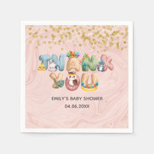 Schattige Roze Gouden Marmer Baby Shower Dier Dank Servet