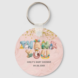 Schattige Roze Gouden Marmer Baby Shower Dier Dank Sleutelhanger