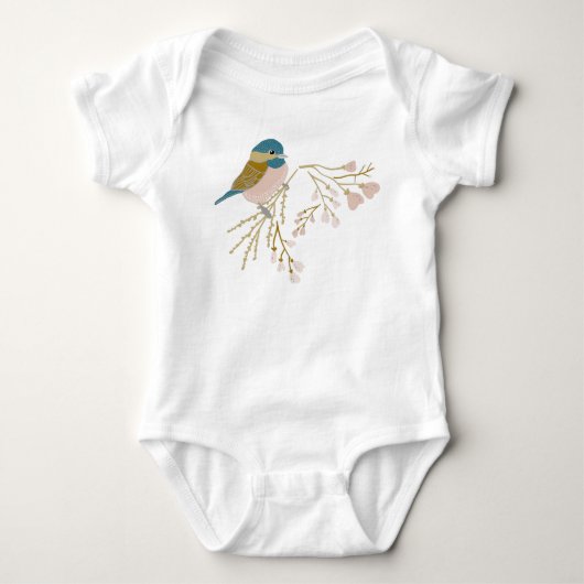 Schattige Roze Gouden Mees Vogel Bloemhartjes Romper (Voorkant)