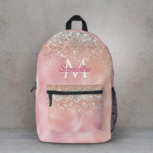 Schattige roze gouden nepsil glitter monogram bedrukte rugzak
