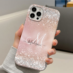 Schattige roze gouden nepsil glitter monogram Case-Mate iPhone case