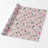 Schattige Roze Greenery Patroon Gift Cadeaupapier (Uitgerold)