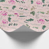 Schattige Roze Greenery Patroon Gift Cadeaupapier (Hoek)