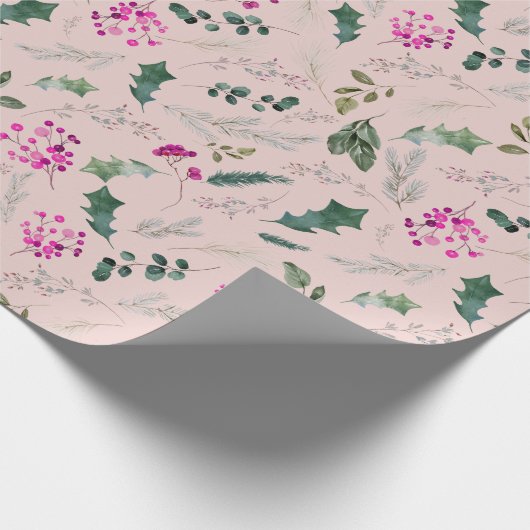Schattige Roze Greenery Patroon Gift Cadeaupapier (Hoek)