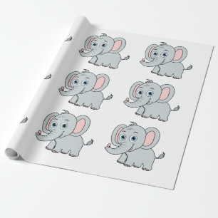 Schattige Roze & Grijs Blauwe Ogen Cartoon Olifant Cadeaupapier