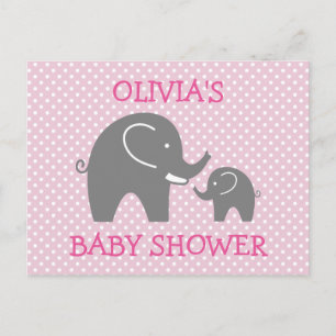 Schattige roze grijs olifant meisje baby shower br uitnodiging briefkaart