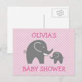 Schattige roze grijs olifant meisje baby shower br uitnodiging briefkaart (Voorkant / Achterkant)