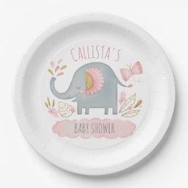 Schattige Roze Grijs Olifant Meisje Baby shower Papieren Bordje