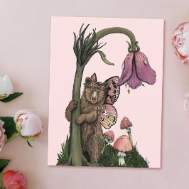 Schattige Roze Grijze Beer Fee in Bos Briefkaart