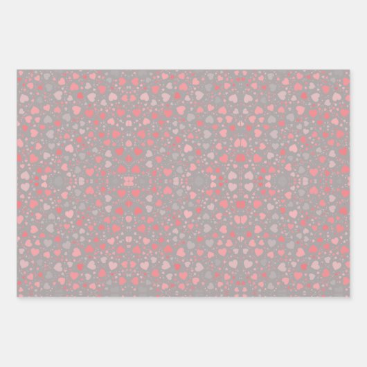 Schattige Roze/Grijze Valentijn ‘Love’ & Hart Patt Inpakpapier Vel (Voorkant 3)