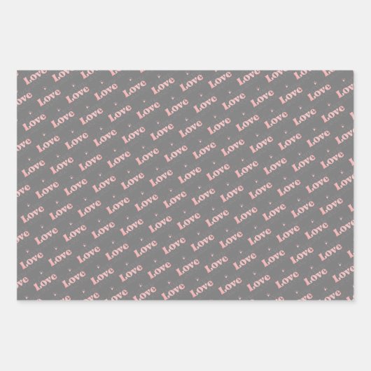 Schattige Roze/Grijze Valentijn ‘Love’ & Hart Patt Inpakpapier Vel (Voorkant)