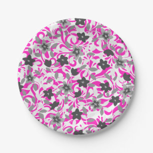 Schattige roze grijze witte abstracte bloemen papieren bordje