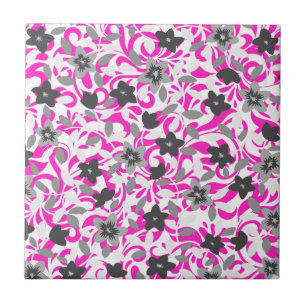 Schattige roze grijze witte abstracte bloemen tegeltje